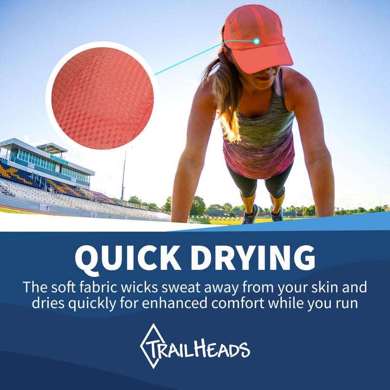 TrailHeads Women's Race Day Performance Running Cap, Lightweight & Quick Drying Mesh Sports Hat with Reflective Trim, Adjustable Fit - Coral - Image 3